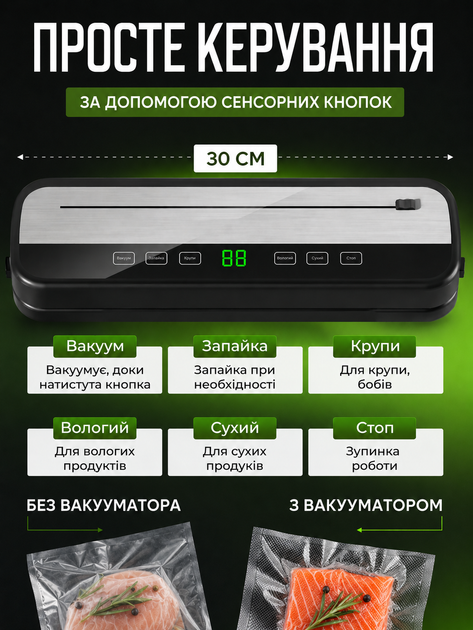 Вакуумний пакувальник для дому кухні з ножем різаком Vacuum Sealer вакууматор для їжі продуктів харчування сухих та вологих овочів та м'яса прилад для пакування харчів вакуумні пакувальники комплект гофровані пакети 10 шт HZ-001 - зображення 2