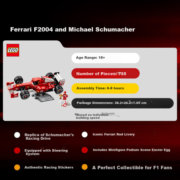 Конструктор LEGO Ferrari F2004 з мініфігуркою Михаеля Шумахера 735 деталей (11375) - зображення 6