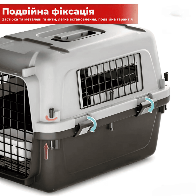 Контейнер для Авиа Перевозок Животных AirPet 50 IATA 50×33.5×34 см Переноска для Кошек и Собак до 11 кг с Двухфазным Креплением, Металлической Дверью, Замком и Кормушкой для Путешествий - изображение 3