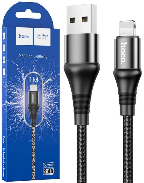 Кабель Hoco X50 Lightning 2.4A для iPhone Черный 1 м - Фото 2 Кабель Hoco X50 Lightning 2.4A для iPhone Черный 1 м - изображение 2