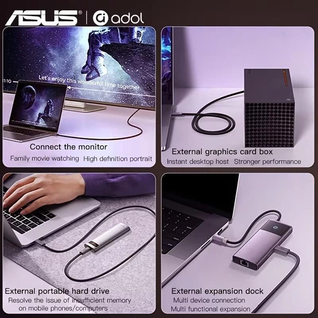 Кабель Asus USB-C 4.0 240W Thunderbolt 4 (40 Гбіт/с) 8k 60hz для MacBook Pro|Air|M1|M2|M3|M4 - изображение 2