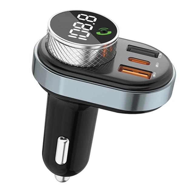 FM-трансмітер AWEI C-843 з Bluetooth 5.0, MP3, USB+USB-C Black (C843) - зображення 2