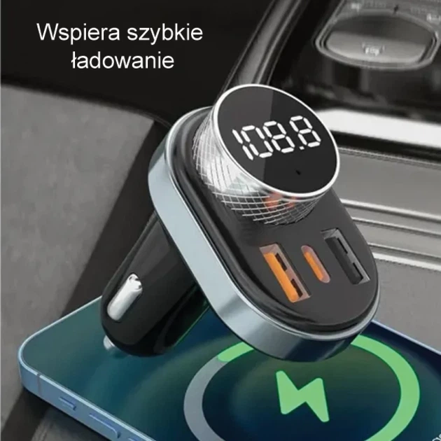 FM-трансмітер AWEI C-843 з Bluetooth 5.0, MP3, USB+USB-C Black (C843) - зображення 5