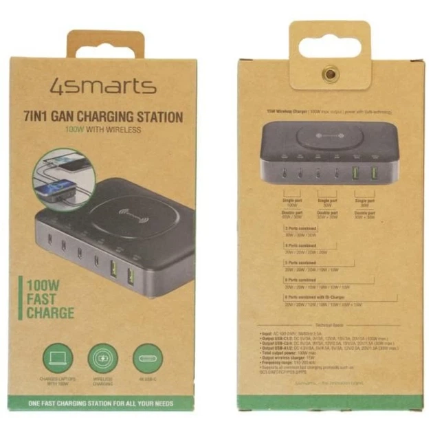 Зарядная станция 4smarts 7в1 100W с беспроводной зарядкой Black-Grey (540571) - изображение 4