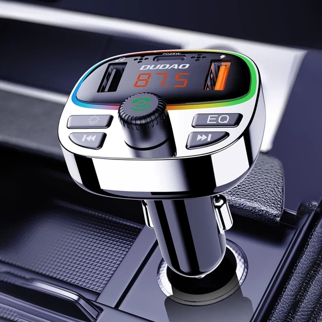 Трансмітер Dudao R2PRO+ з портами заряджання PD25W Bluetooth 5.3 RGB Black Silver (6976625332458) - Фото 2 Трансмітер Dudao R2PRO+ з портами заряджання PD25W Bluetooth 5.3 RGB Black Silver (6976625332458) - зображення 2