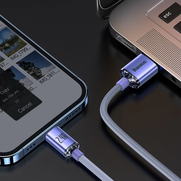 Кабель Baseus Crystal Shine USB-A to Lightning 2m Purple (CAJY000105) - зображення 8