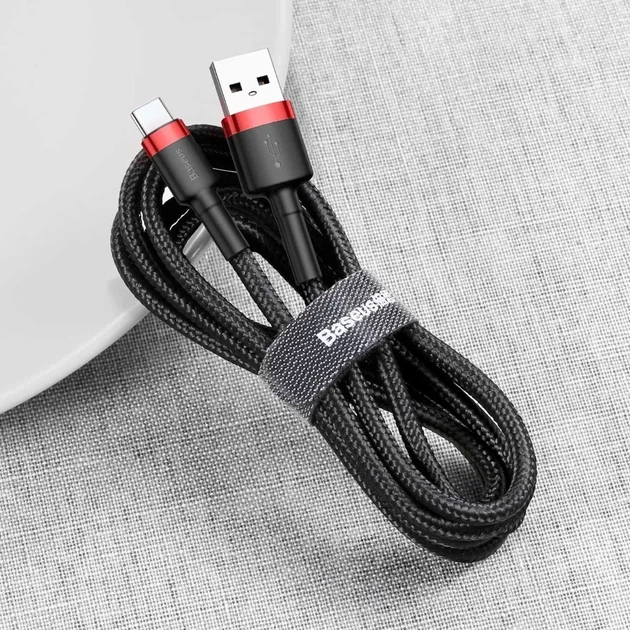 Кабель Baseus Cafule USB-A to USB-C 3m Black/Red (CATKLF-U91) - зображення 4