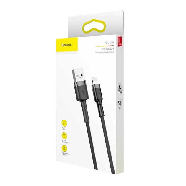 Кабель Baseus Kevlar Cable USB for Lightning 2A 0.5M Gray+Black (CALKLF-AG1) - изображение 9