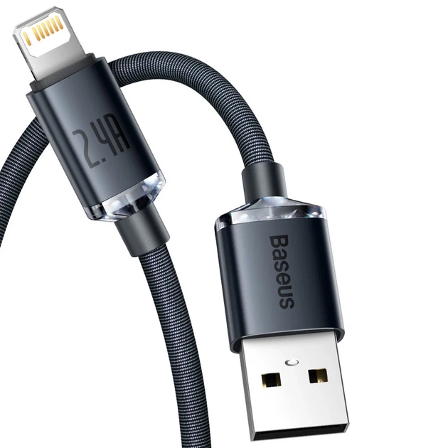 Кабель Baseus Crystal Shine USB-A to Lightning 1.2m Black (CAJY000001) - Фото 9 Кабель Baseus Crystal Shine USB-A to Lightning 1.2m Black (CAJY000001) - зображення 9