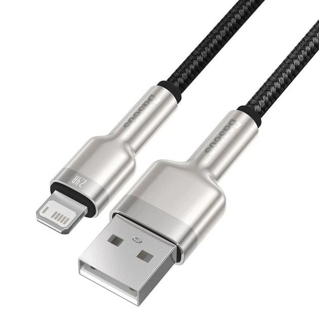 Кабель Baseus Cafule Metal USB-A to Lightning 1m Black (CALJK-A01) - Фото 2 Кабель Baseus Cafule Metal USB-A to Lightning 1m Black (CALJK-A01) - зображення 2