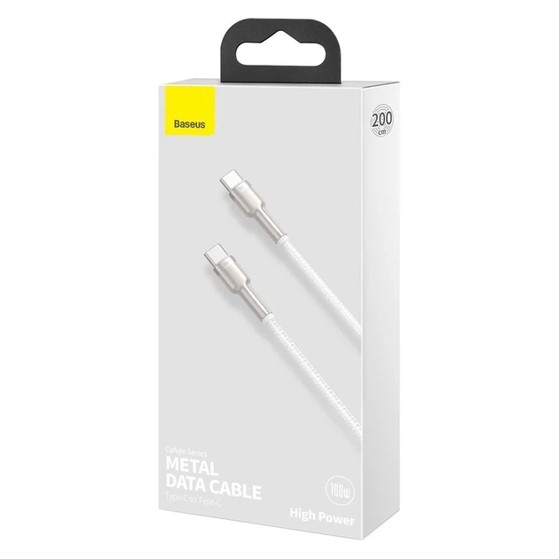 Кабель Baseus Cafule Metal USB-C to USB-C 2m White (CATJK-D02) - Фото 5 Кабель Baseus Cafule Metal USB-C to USB-C 2m White (CATJK-D02) - зображення 5