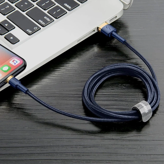 Кабель Baseus Cafule USB-A to Lightning 2m Blue/Gold (CALKLF-CV3) - Фото 8 Кабель Baseus Cafule USB-A to Lightning 2m Blue/Gold (CALKLF-CV3) - изображение 8