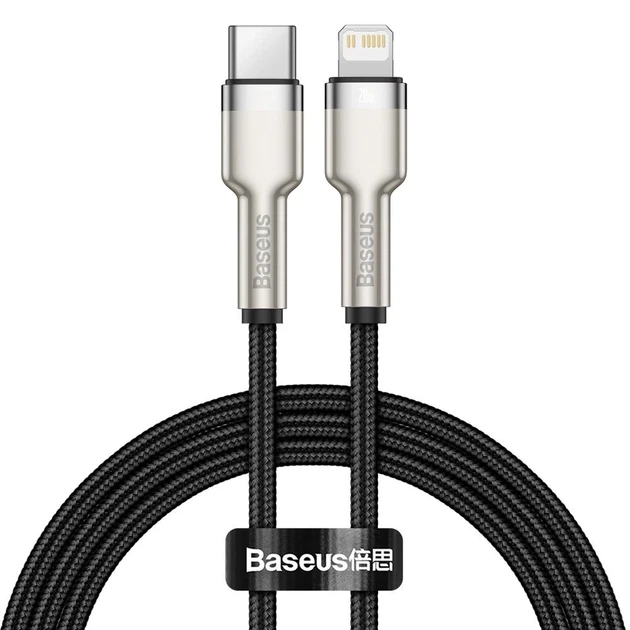 Кабель Baseus Cafule Metal USB-C to Lightning 1m Black (CATLJK-A01) - Фото 1 Кабель Baseus Cafule Metal USB-C to Lightning 1m Black (CATLJK-A01) - зображення 1