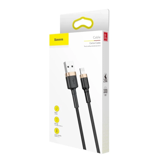 Кабель Baseus Kevlar Cable USB for Lightning 2A 1M Gold+Black (CALKLF-BV1) - зображення 8