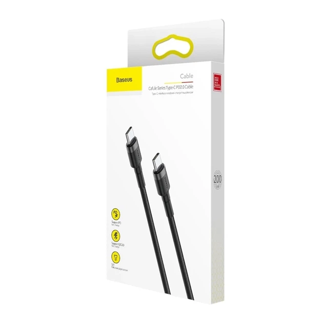 Кабель Baseus Cafule USB-C to USB-C 2m Black/Grey (CATKLF-HG1) - Фото 13 Кабель Baseus Cafule USB-C to USB-C 2m Black/Grey (CATKLF-HG1) - изображение 13