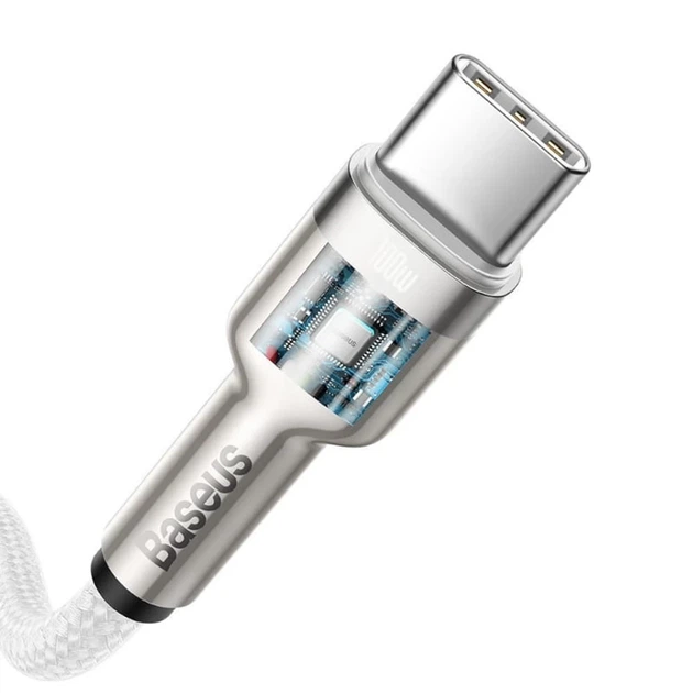 Кабель Baseus Cafule Metal Data Cable USB-C to USB-C 100W 1m White (CATLJK-C02) - Фото 4 Кабель Baseus Cafule Metal Data Cable USB-C to USB-C 100W 1m White (CATLJK-C02) - зображення 4