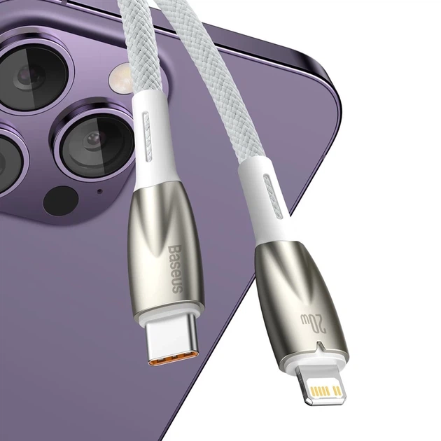 Кабель Baseus Glimmer Series Fast Charge USB-C to Lightning 1m White (CADH000002) - Фото 4 Кабель Baseus Glimmer Series Fast Charge USB-C to Lightning 1m White (CADH000002) - зображення 4