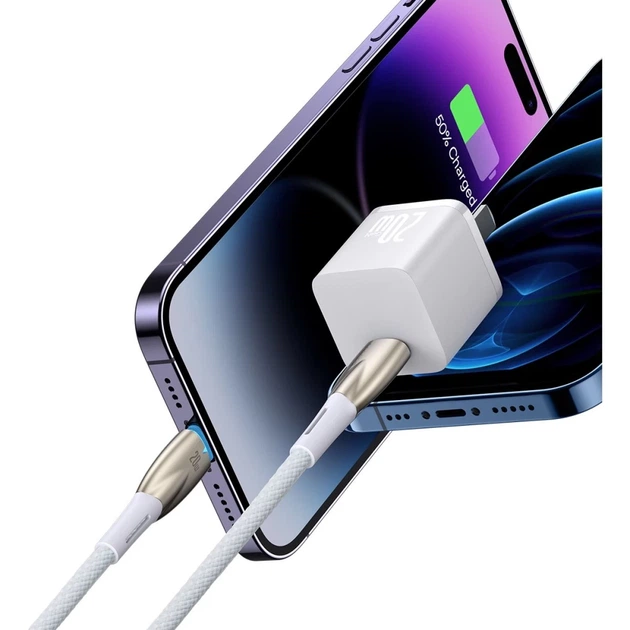 Кабель Baseus Glimmer Series Fast Charge USB-C to Lightning 1m White (CADH000002) - Фото 8 Кабель Baseus Glimmer Series Fast Charge USB-C to Lightning 1m White (CADH000002) - зображення 8