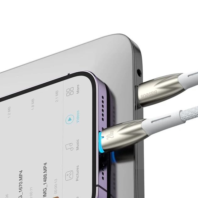 Кабель Baseus Glimmer Series Fast Charge USB-C to Lightning 1m White (CADH000002) - Фото 10 Кабель Baseus Glimmer Series Fast Charge USB-C to Lightning 1m White (CADH000002) - зображення 10