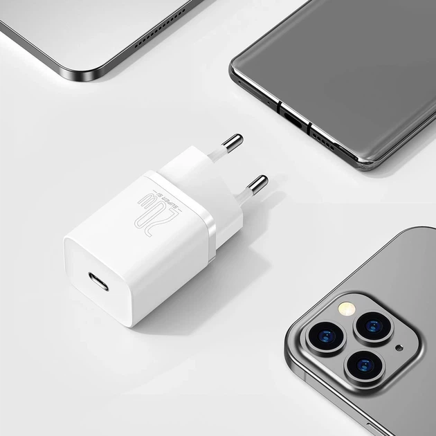 Сетевое зарядное устройство Baseus Super Silicone PD 20W USB-C with USB-C to Lightning Cable 1m White (TZCCSUP-B02) - изображение 9