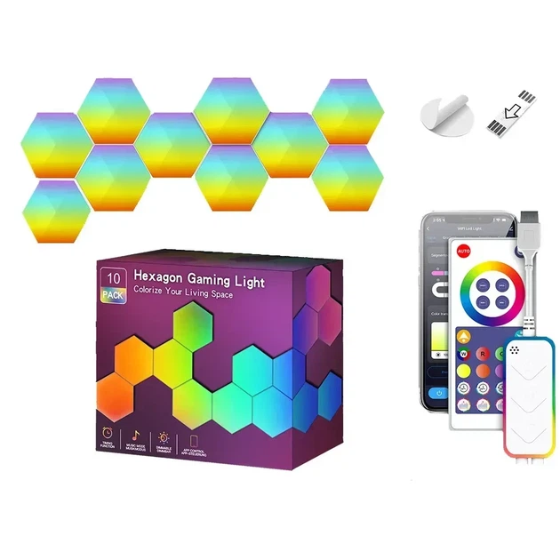 Настінні модульні Smart LED панелі соти LXQG01 RGBIC з Bluetooth та пультом набір 10 шт 65657 - зображення 2