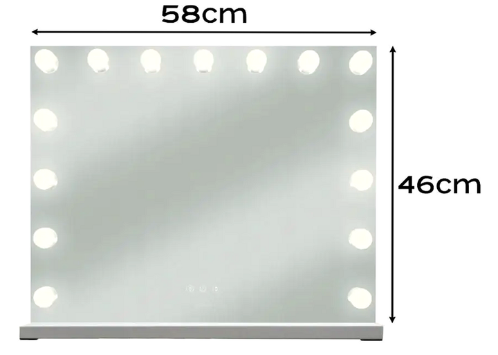 Косметическое зеркало LED 58x46 см с 15 лампочками для макияжа и ухода белое Soulima KT3224 - Фото 5 Косметическое зеркало LED 58x46 см с 15 лампочками для макияжа и ухода белое Soulima KT3224 - изображение 5