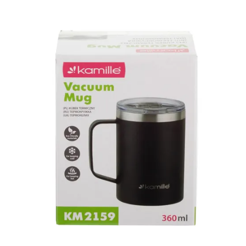 Термокружка Kamille KM-2159 360 мл из нержавеющей стали, soft-touch, с ручкой, черная - изображение 4