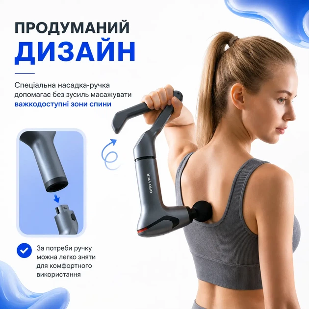 Ударный перкуссионный массажер пистолет для массажа мышц спины и шеи вибромассажер ручной для тела с насадками 4 шт - изображение 6