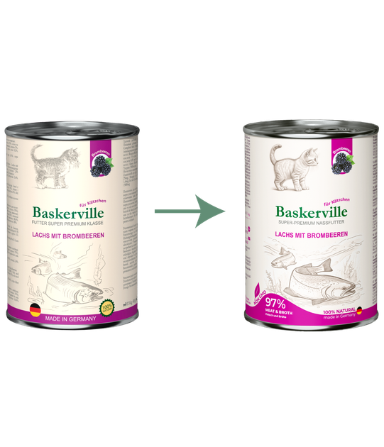 Консервированный корм Baskerville Super Premium Lachs Mit Brombeeren Лосось с ежевикой влажный корм для котят 400 г (4250231541803) - изображение 2