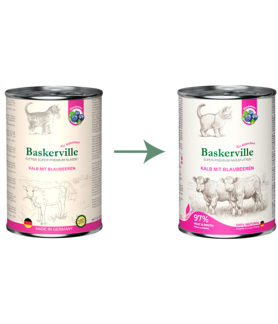 Консервований корм Baskerville Super Premium Kalb Mit Blaubeeren Телятина з чорницею вологий корм для кошенят 400 г (4250231541797) - зображення 2