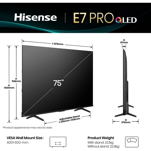 Телевізор Hisense 75E7Q Pro 75" QLED 4K (20015894) UA [144231 - изображение 2
