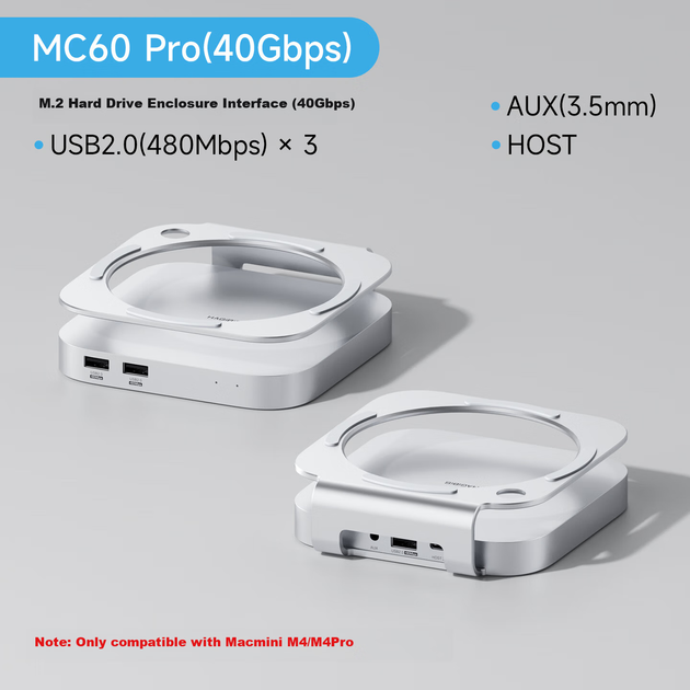 Сумісний з док-станцією розширення Hagibis для Macmini M4, корпус для жорсткого диска, розширення жорсткого диска USB4, інтерфейс Thunderbolt 4/5 для міні-ПК 40 Гбіт/с, настільна підставка - Фото 4 Сумісний з док-станцією розширення Hagibis для Macmini M4, корпус для жорсткого диска, розширення жорсткого диска USB4, інтерфейс Thunderbolt 4/5 для міні-ПК 40 Гбіт/с, настільна підставка - зображення 4