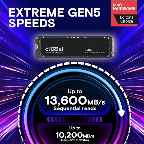SSD диск Crucial T705 1TB PCIe Gen5.0 x4 NVMe M.2 SSD (CT1000T705SSD3) - Фото 3 SSD диск Crucial T705 1TB PCIe Gen5.0 x4 NVMe M.2 SSD (CT1000T705SSD3) - зображення 3