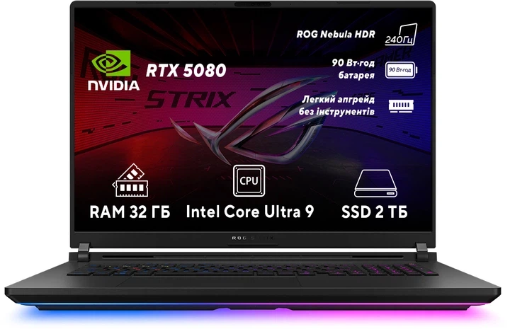 Ноутбук ASUS ROG Strix SCAR 18 (2025) G835LW-SA083W (90NR0LI1-M003L0) Off Black + фірмовий рюкзак та миша / 18" Mini LED WQXGA 240 Гц / Intel Core Ultra 9 275HX / RAM 32 ГБ / SSD 2 ТБ / nVidia GeForce RTX 5080, 16 ГБ - Фото 3 Ноутбук ASUS ROG Strix SCAR 18 (2025) G835LW-SA083W (90NR0LI1-M003L0) Off Black + фірмовий рюкзак та миша / 18" Mini LED WQXGA 240 Гц / Intel Core Ultra 9 275HX / RAM 32 ГБ / SSD 2 ТБ / nVidia GeForce RTX 5080, 16 ГБ - изображение 3
