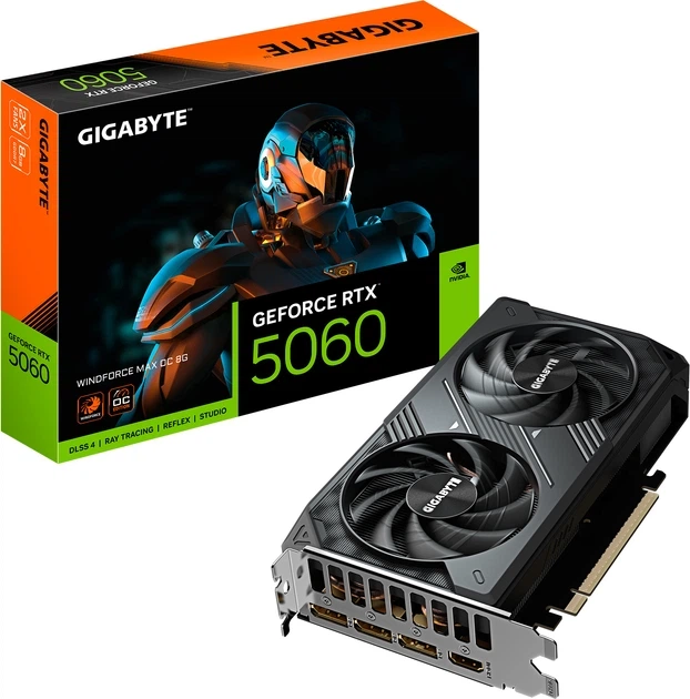 Відеокарта Gigabyte PCI-Ex GeForce RTX 5060 WINDFORCE MAX OC 8GB GDDR7 (128bit) (2512/28000) (HDMI, 3 x DisplayPort) (GV-N5060WF2MAX OC-8GD) - Фото 2 Відеокарта Gigabyte PCI-Ex GeForce RTX 5060 WINDFORCE MAX OC 8GB GDDR7 (128bit) (2512/28000) (HDMI, 3 x DisplayPort) (GV-N5060WF2MAX OC-8GD) - изображение 2
