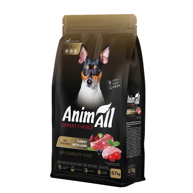 Повнораціонний сухий AnimAll для дорослих собак дрібних порід зі свіжою індичкою та ягням, 0.7 кг (5902706511598) - Фото 1 Повнораціонний сухий AnimAll для дорослих собак дрібних порід зі свіжою індичкою та ягням, 0.7 кг (5902706511598) - зображення 1