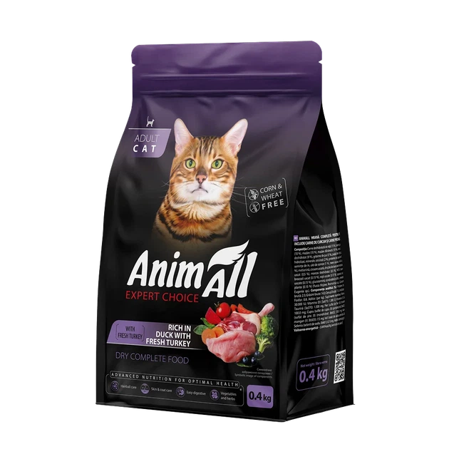 Повнораціонний сухий корм AnimAll для дорослих котів, зі свіжою індичкою та качкою, 0.4 кг (5902706511666) - Фото 1 Повнораціонний сухий корм AnimAll для дорослих котів, зі свіжою індичкою та качкою, 0.4 кг (5902706511666) - зображення 1