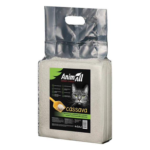 Рослинний наповнювач AnimAll Cassava Classic для котячого туалету, грудкуючий, без аромату, 6 л (2,6 кг) (4820224504582) - зображення 2