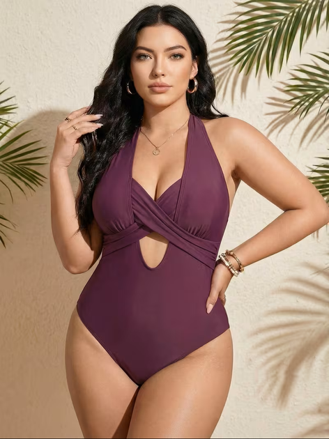 Жіночий суцільний купальник халтер з утягуючим ефектом Plus Size Diamond FJ742322 2XL - Фото 3 Жіночий суцільний купальник халтер з утягуючим ефектом Plus Size Diamond FJ742322 2XL - зображення 3
