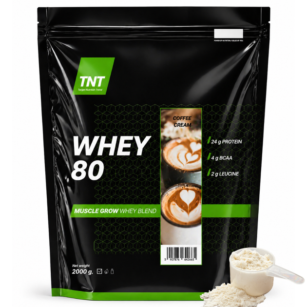 Сывороточный протеин для похудения TNT Nutrition Whey 80% 2 кг Кофейный крем - Фото 1 Сывороточный протеин для похудения TNT Nutrition Whey 80% 2 кг Кофейный крем - изображение 1