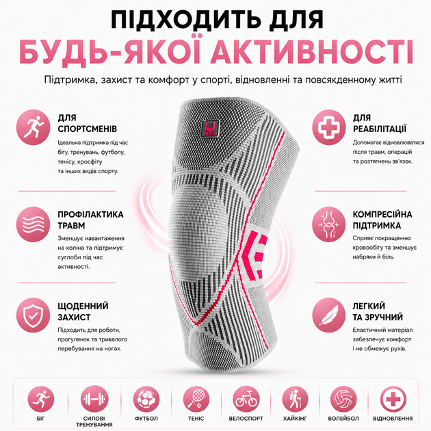 Наколенники Vilico 086, эластичные бандажи на колено для бега, фитнеса и поддержки коленных суставов, серые, размер M, 2 шт. - изображение 8
