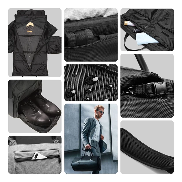 Дорожная сумка Wozinsky Premium для костюма с карманом для влажных вещей 50л Black (5907769372179) - изображение 2