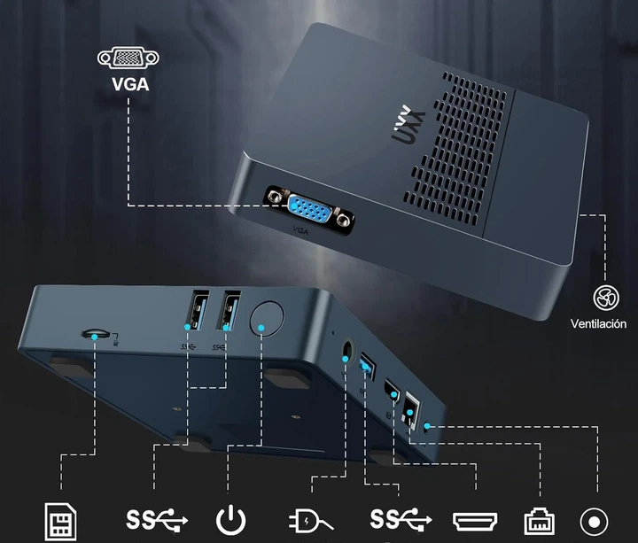 Мини ПК UXX X20 / Intel Celeron N3350 / RAM 6GB / eMMC 64GB / HDMI / LAN / Wi-Fi 5 / Bluetooth 4.2 / Windows 11 / Синий (102125898) - Уценка - изображение 3