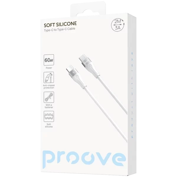 Кабель Proove Soft Silicone Type-C to Type-C 60W 3A 2m White - зображення 5