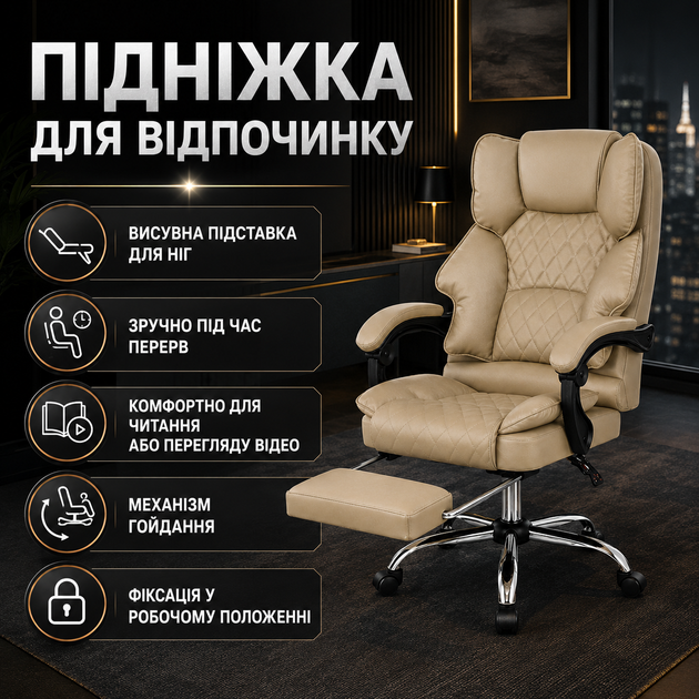 Офісне крісло HANERT Prestige з підставкою для ніг до 140 кг чорне - зображення 4