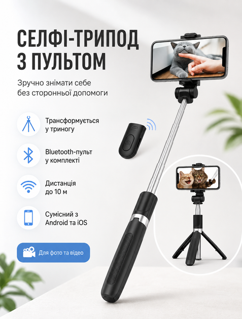 Набір блогера 5 в 1 Кільцева лампа 20 см Штатив, мікрофон петличка, селфі-палиця з пультом Bluetooth, навушники - зображення 4