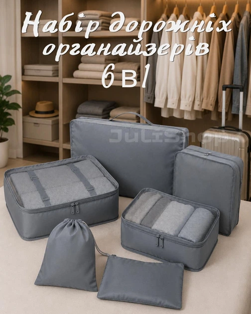 Набор дорожных органайзеров 6 в 1 для чемодана - Фото 1 Набор дорожных органайзеров 6 в 1 для чемодана - изображение 1