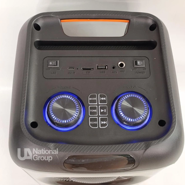 Колонка портативная Bluetooth для караоке 20Вт с 2 динамиками 8.5 дюймов, беспроводная акустическая моносистема с FM-радио и RGB подсветкой, с микрофоном и LED-дисплеем Черная, TTD-2809 - изображение 4