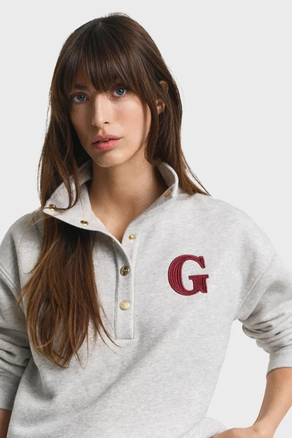 Жіноча світло-сіра спортивна кофта G BADGE HALF BUTTON UP Gant XS 4202552 - изображение 4