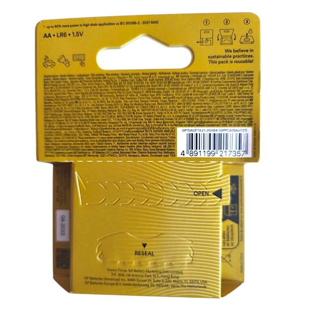 Батарейка GP LR6 ALKALINE ULTRA B4 4 шт. 7357 - Фото 2 Батарейка GP LR6 ALKALINE ULTRA B4 4 шт. 7357 - зображення 2